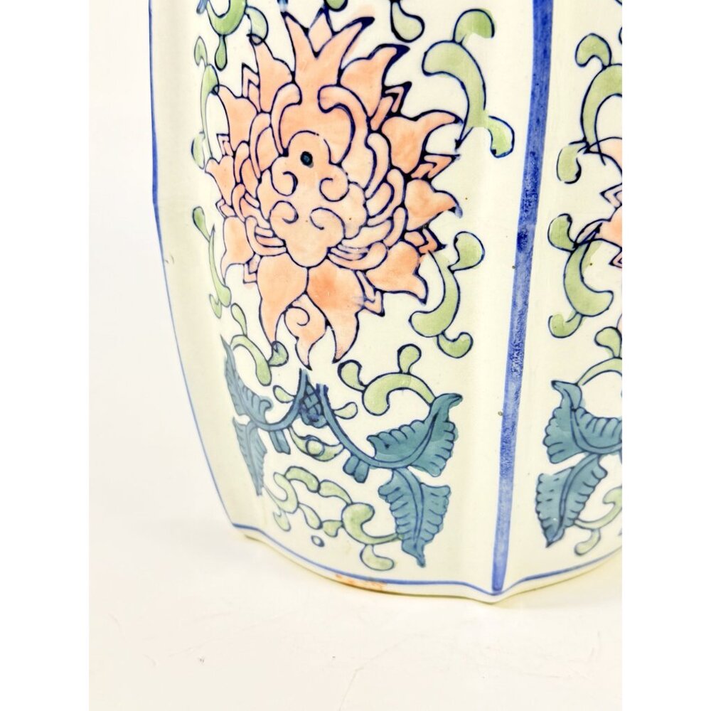 Ginger Temple Jar Lidded Vintage Chinoiserie Blue White Pink Rose pattern Home S - Picture 15 of 16
